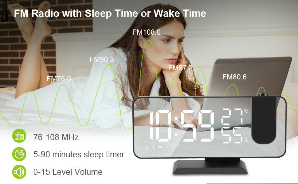 LED Projection Digital Alarm Clock Phone Charger.