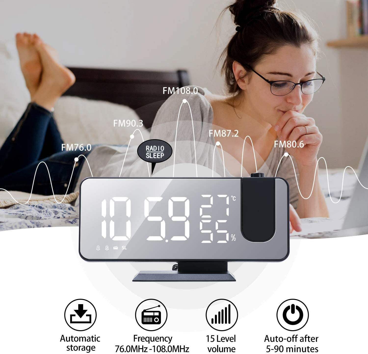 LED Projection Digital Alarm Clock Phone Charger.
