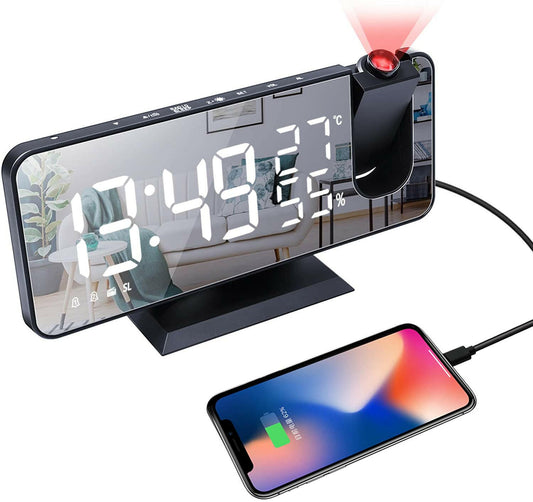 LED Projection Digital Alarm Clock Phone Charger.
