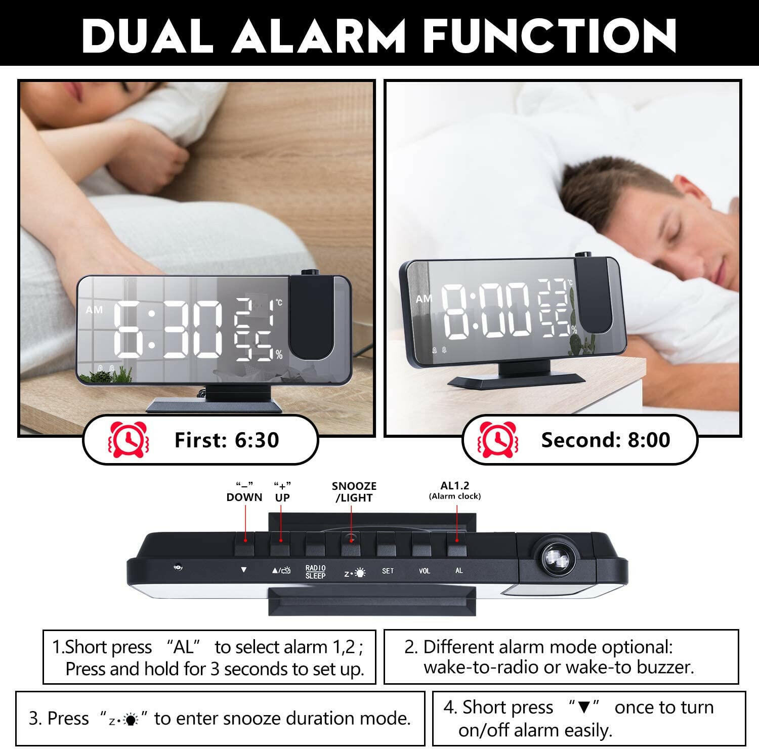 LED Projection Digital Alarm Clock Phone Charger.