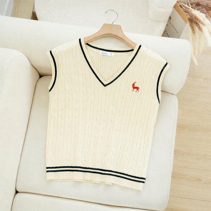 Classic Cable-Knit V-Neck Vest (Unisex)