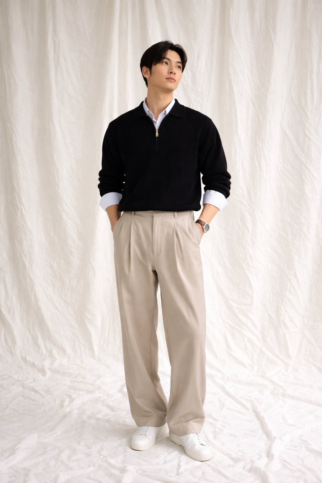 Korean V-Neck Polo Sweater