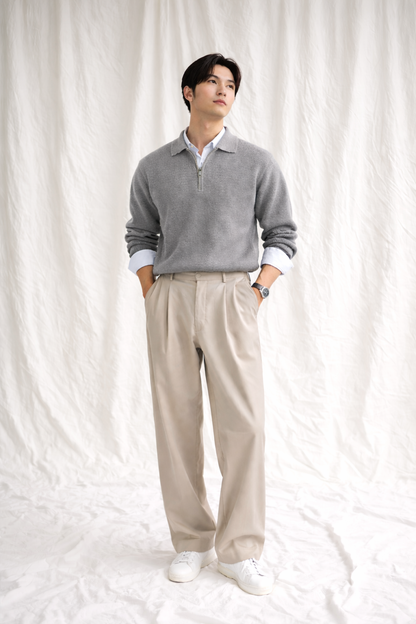 Korean V-Neck Polo Sweater