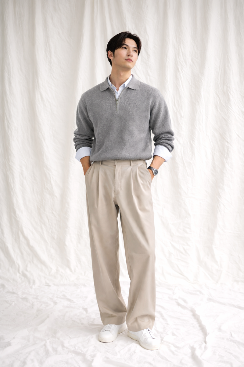 Korean V-Neck Polo Sweater