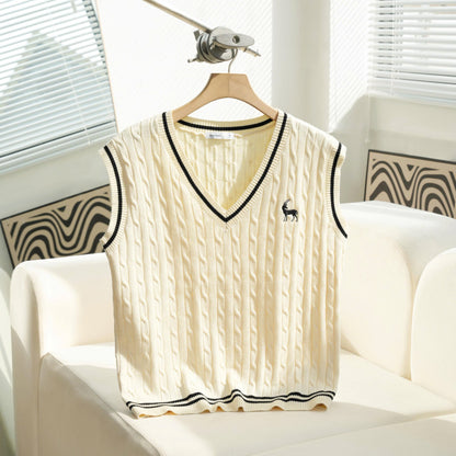Classic Cable-Knit V-Neck Vest (Unisex)