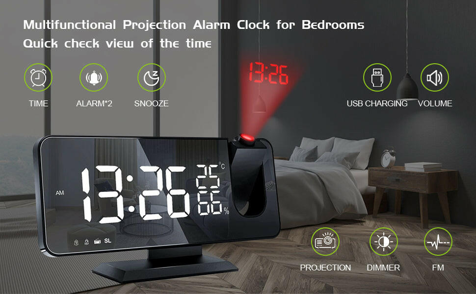 LED Projection Digital Alarm Clock Phone Charger.