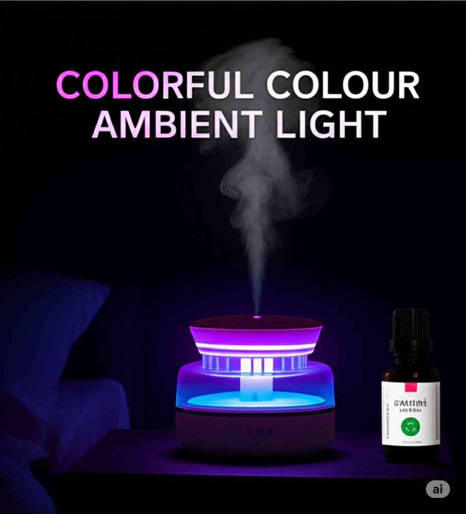 Raindrop Aroma Humidifier with Colorful Light & White Noise – Ultrasonic Essential Oil Diffuser for Home.