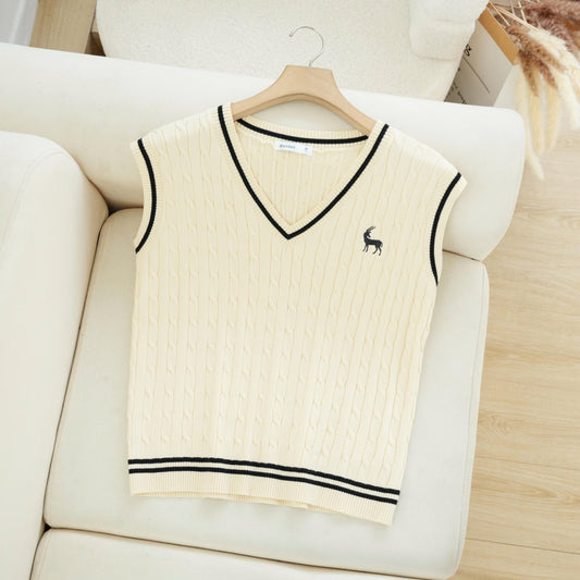 Classic Cable-Knit V-Neck Vest (Unisex)