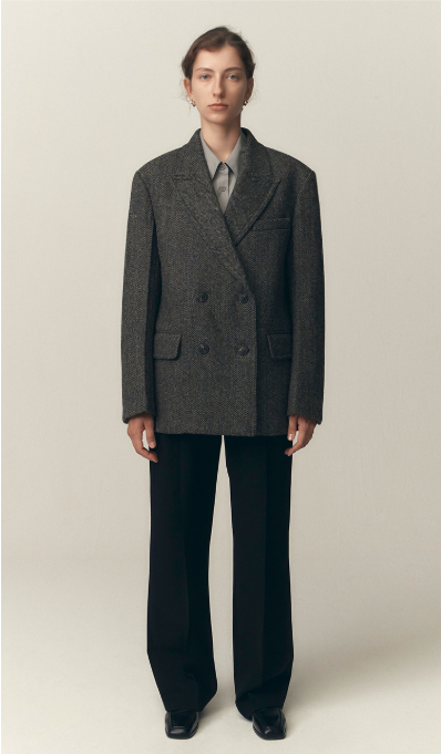 Oversized Virgin Wool Herringbone Blazer