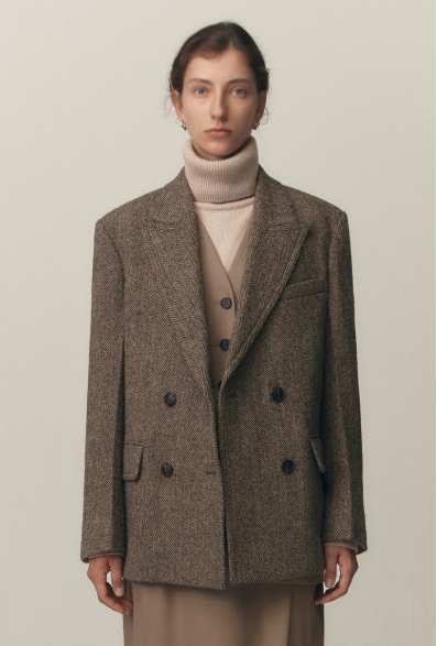 Oversized Virgin Wool Herringbone Blazer
